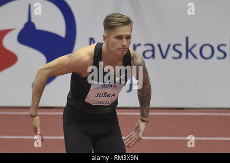 Ostrava, Czech Republic. 12th Feb, 2019. Czech long jumper Radek Juska competes during the Czech Indoor Gala, EAA indoor athletic meeting in Ostrava, Czech Republic, February 12, 2019. Credit: Jaroslav Ozana/CTK Photo/Alamy Live News Stock Photo