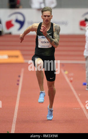 Ostrava, Czech Republic. 12th Feb, 2019. Czech long jumper Radek Juska competes during the Czech Indoor Gala, EAA indoor athletic meeting in Ostrava, Czech Republic, February 12, 2019. Credit: Petr Sznapka/CTK Photo/Alamy Live News Stock Photo