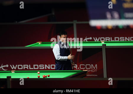 Cardiff, UK. 12th Feb, 2019. Jimmy White in action. Welsh Open snooker, day 2 at the Motorpoint Arena in Cardifft, South Wales on Tuesday 12th February 2019. pic by Credit: Andrew Orchard/Alamy Live News Stock Photo
