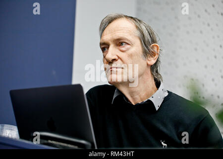 Czech Science Academy President Eva Zazimalova and cell physiologist Jiri Bartek (photo) attend unveiling of new statue of DNA model outside Institute of Biophysics of Czech Academy of Sciences in Brno, Czech Republic, on Wednesday, February 13, 2019. (CTK Photo/Monika Hlavacova) Stock Photo