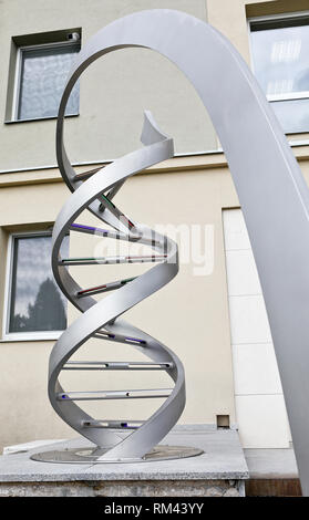 Czech Science Academy President Eva Zazimalova and cell physiologist Jiri Bartek attend unveiling of new statue of DNA model (photo) outside Institute of Biophysics of Czech Academy of Sciences in Brno, Czech Republic, on Wednesday, February 13, 2019. (CTK Photo/Monika Hlavacova) Stock Photo