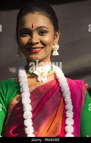 Dhaka, Bangladesh. 13th Feb, 2019. FEBRUARY 13 : Bangladeshi people celebrate the Pahela Falgun (First day of the spring) at the Dhaka University campus in Dhaka, Bangladesh on February 13, 2019.Hundreds of people joined in the cultural festival to welcome the first day of 'Boshanta, known as the symbol of life and begins with the first day of the Bengali month of Phalgun. Credit: Zakir Hossain Chowdhury/ZUMA Wire/Alamy Live News Stock Photo