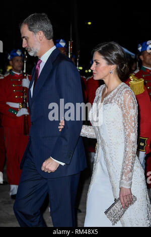 Rabat, Marocco. 13th Feb, 2019. King Felipe VI of Spain, Queen Letizia of Spain attends a Gala Dinner at Royal Palace on February 13, 2019 in Rabat, Morocco. February13, 2019. Credit: Jimmy Olsen/Media Punch ***No Spain***/Alamy Live News Stock Photo