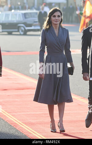 Rabat, Morocco. 13th Feb, 2019. Queen Letizia of Spain arrival at Royal Palace for a welcoming ceremony on February 13, 2019 in Rabat, Morocco.The Spanish Royals are on a two day visit to Morocco Credit: Jack Abuin/ZUMA Wire/Alamy Live News Stock Photo