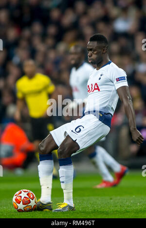 London, UK. 13th Feb, 2019. Davinson Sánchez of Tottenham Hotspur during the UEFA Champions League round of 16 match between Tottenham Hotspur and Borussia Dortmund at Wembley Stadium, London, England on 13 February 2019. Photo by Salvio Calabrese. Editorial use only, license required for commercial use. No use in betting, games or a single club/league/player publications. Credit: UK Sports Pics Ltd/Alamy Live News Stock Photo