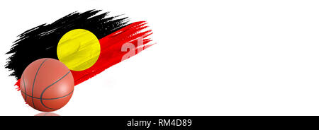 Painted brush stroke in the flag of Australian Aboriginal. Basketball banner with classic design isolated on white background with place for your text Stock Photo
