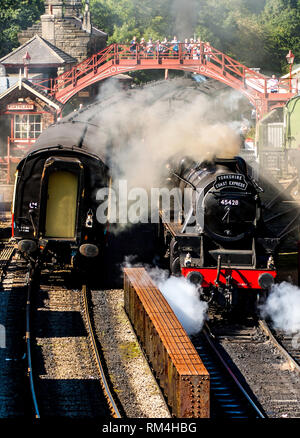 Black 5 Eric Treacy waiting to depart from Goathland station southbound for Pickering Stock Photo