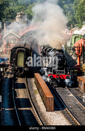 Black 5 Eric Treacy waiting to depart from Goathland station southbound for Pickering Stock Photo