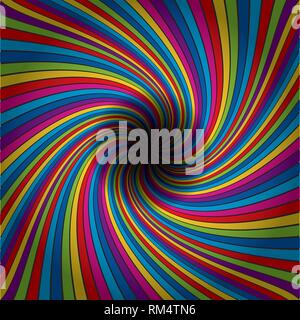 Multicolored lines. Rainbow colored tunnel ending in dark infinity. Colorful lines spiral background Illustration Stock Vector