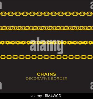 Set of golden chains. Seamless pattern of chain. Decorative border - Vector Stock Vector