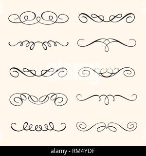 Vector set of calligraphic design elements and page decorations. Elegant collection of hand drawn swirls and curls for your design Stock Vector