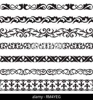 Decorative seamless borders vintage design elements set Stock Vector