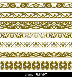 Decorative seamless borders vintage design elements set Stock Vector