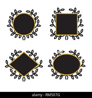 Set of geometric frames with wreath in lineal style. Vector collection icon illustration Stock Vector