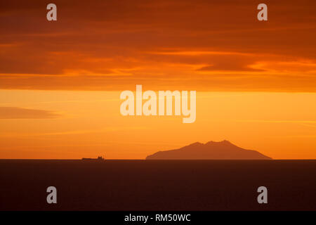 Sunset with Montecristo island from Castiglione della Pescaia, province of Grosseto, Tuscany, Italy, Europe Stock Photo