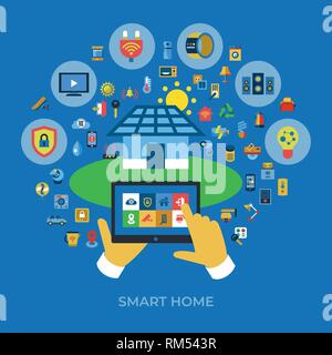 Digital vector wireless smart and digital house simple icons, flat style infographics Stock Vector