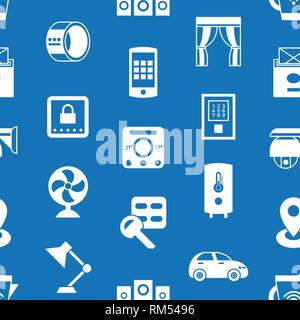 Digital vector smart and digital house simple icons, flat style infographics seamless pattern Stock Vector