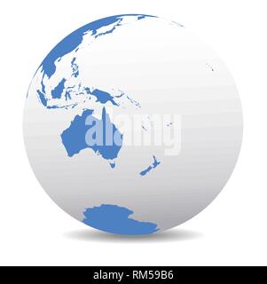Australia and New Zealand, Global World, Vector Map Icon of the World Globe Stock Vector