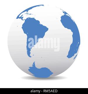 South America, South Pole and part of Africa, Global World, Vector Map Icon of the World Globe. Mid Blue on a white Base Stock Vector