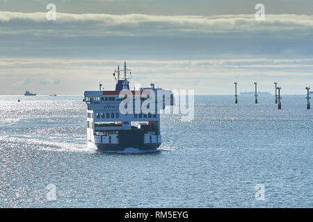 The WightLink Car Ferry, St Faith, Enroute From Fishbourne To Portsmouth, Hampshire, UK. Stock Photo