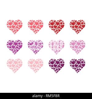 Many small hearts forming abstract shape on white background. Valentine's day  illustration, design. Cute Vector Stock Vector