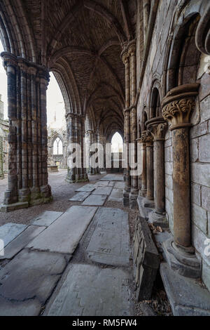 Ruined Holyrood Abbey at Palace of Holyroodhouse in Edinburgh, Scotland, UK Stock Photo