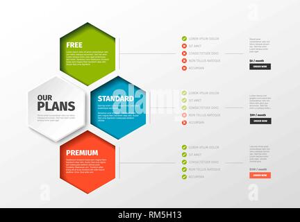 Product / service price comparison cards with descriptions Stock Vector