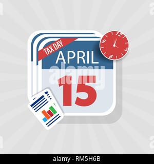 USA Tax Day Warning Icon, April 15th, the Federal Income Tax Deadline Reminder on a Flat Calendar Design. EPS10 Vector Illustration. Stock Vector