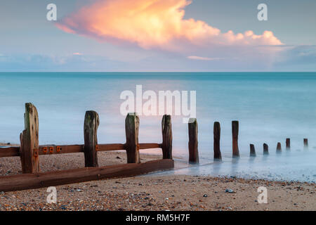 Sunset on Shoreham beach, West Sussex. Stock Photo