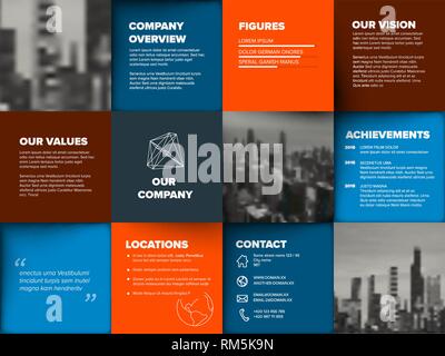 Company profile template - corporation main information presentation - blue and red horizontal version Stock Vector