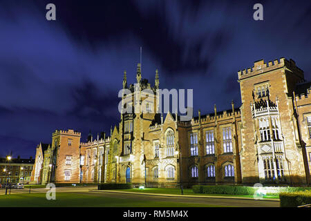 The Lanyon Building, which opened in 1849 and is named after its architect Sir Charles Lanyon, is the centrepiece of the estate. Queen's University Belfast, County Antrim, Northern Ireland. Stock Photo