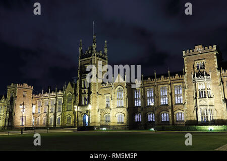 The Lanyon Building, which opened in 1849 and is named after its architect Sir Charles Lanyon, is the centrepiece of the estate. Queen's University Belfast, County Antrim, Northern Ireland. Stock Photo