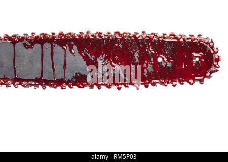 bloody chainsaw isolated on white Stock Photo