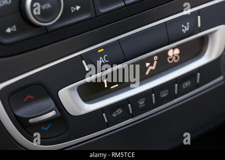 An air conditioner control panel for controlling air circulation, wind strength, temperature, etc. Stock Photo