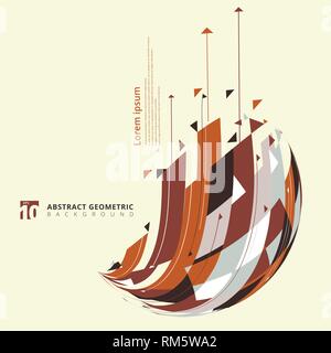 Abstract brown color tone 3D geometric, triangle, lines striped multicolor wrapping ball on yellow background design elements. Vector illustration Stock Vector