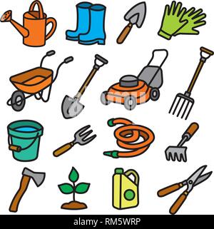 illustration of garden tools and equipment icon set Stock Vector Image ...