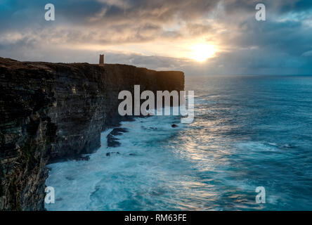 Marwick Head cliffs and rough seas, Orkney isles Stock Photo