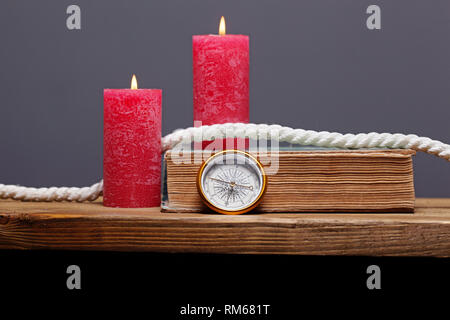 compass on wooden table Stock Photo