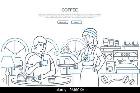 Coffee - modern line design style web banner Stock Vector