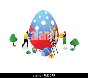 Happy Easter - modern colorful isometric vector illustration Stock Vector