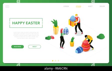 Happy Easter - colorful isometric vector web banner Stock Vector