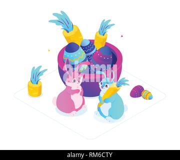 Happy Easter - modern colorful isometric vector illustration Stock Vector
