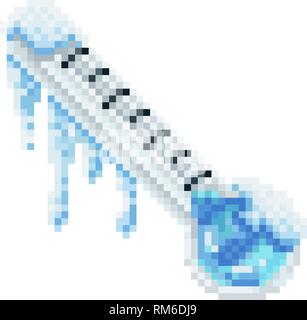 Frozen Thermometer Pixel Art 8 Bit Icon Stock Vector