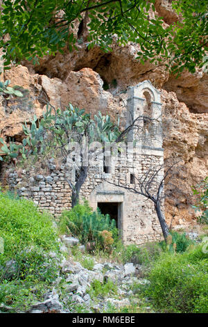 The early Christian Chiesa Rupestre Madonna di Monteverde, rock church in Matera, Basilicata, southern Italy, European City of Culture 2019 Stock Photo