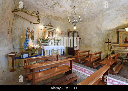 The early Christian Chiesa Rupestre, Regina delle Vergini Church, rock church in Matera, Basilicata, southern Italy, European City of Culture 2019 Stock Photo