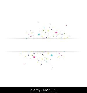 Blank banner with color confetti isolated on white background. Vector festive background. Happy birthday concept Stock Vector