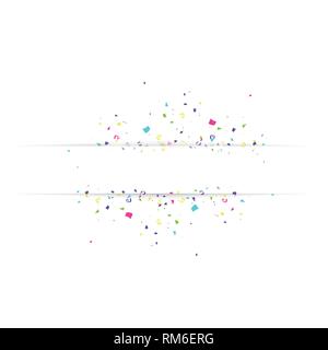 Blank banner with color confetti isolated on white background. Vector festive background. Happy birthday concept Stock Vector