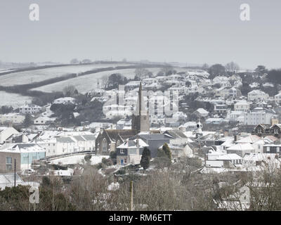 A covering of snow hits Kingsbridge on a very rare occasion. Stock Photo