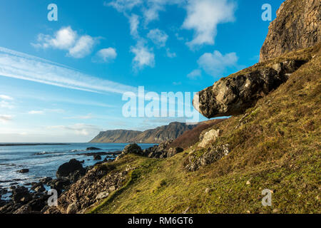 Stunning landscape view of the Carsaig cliffs on the Isle of Mull on a beautiful winter's day, Scotland - panoramic Stock Photo