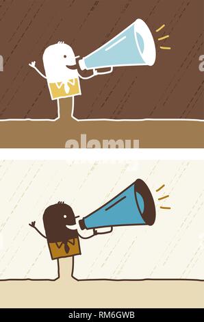 colored cartoon - vector hand drawn characters - man with megaphone Stock Vector